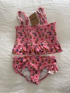 Boden Pink Floral Ruffle Tankini Set
